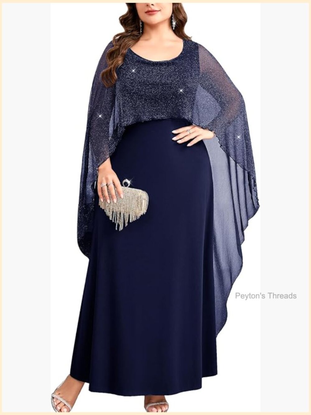 Plus Size Evening Gown with Sparkly Cape Overlay A-Line Formal Dress